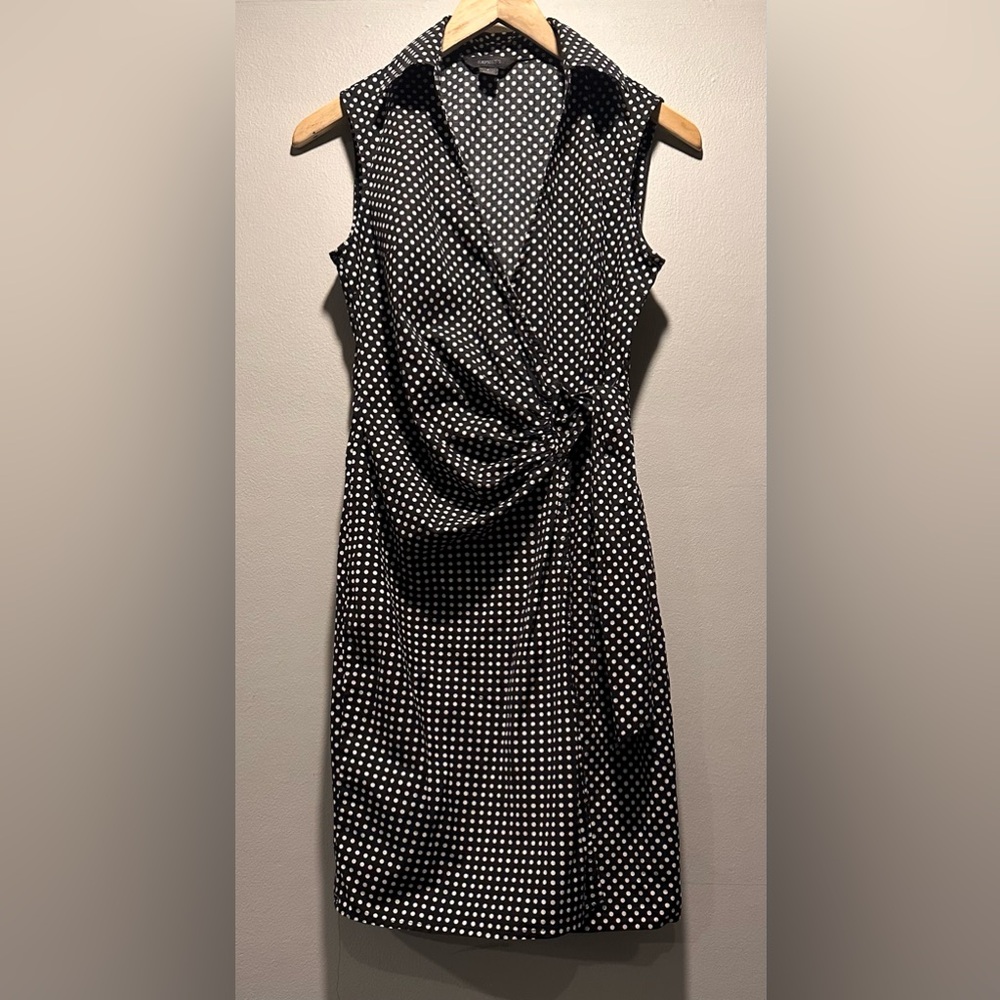 Express Sleeveless Black & White Polka Dot Knee Length Wrap Dress Size 2